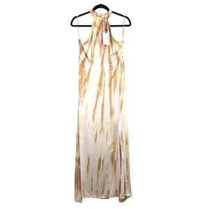 Asos Stradivarius Yellow Cream Brown Tie Dye Thigh Split High Neck Maxi Dress